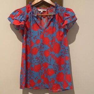 Sugarlips Red and Blue Floral Blouse